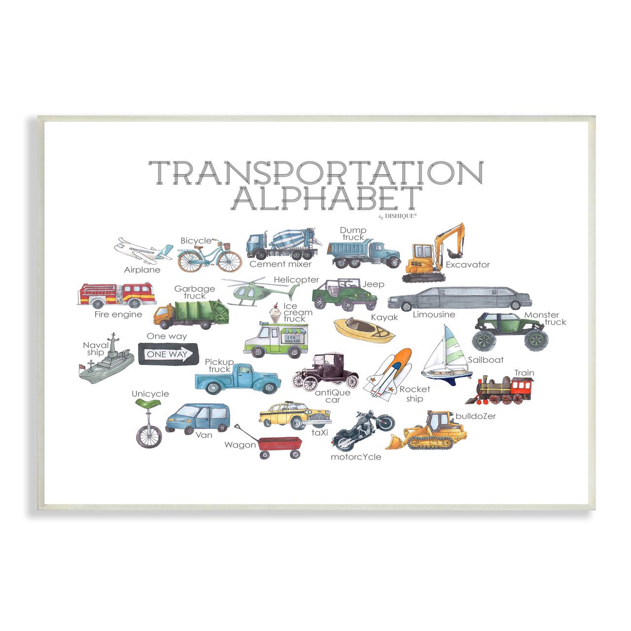 Stupell Industries Kids Educational Transportation Alphabet Wall Plaque Art
